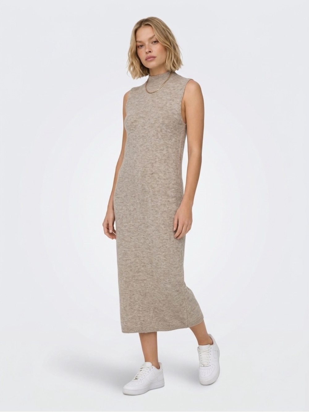 Massimo Dutti Sleeveless Maxi Knit Dress in Taupe Heather size Large